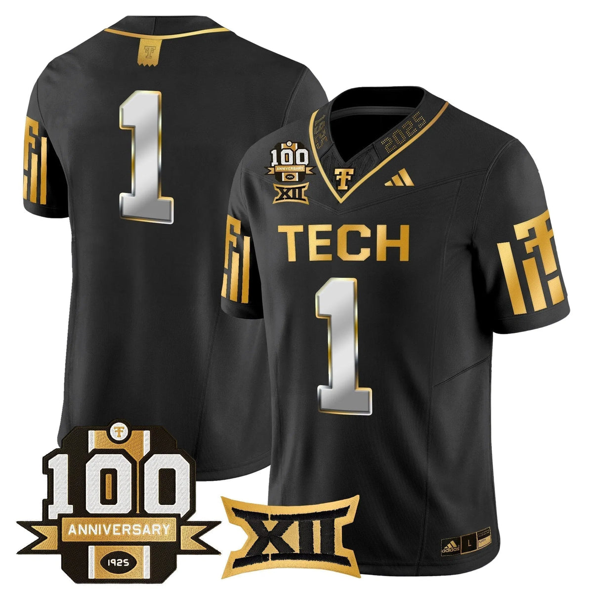 Personalized TTU 2026 Gold Vapor Limited Jersey - 100th Anniversary Patch - Black Limited / #1 Team Stitched