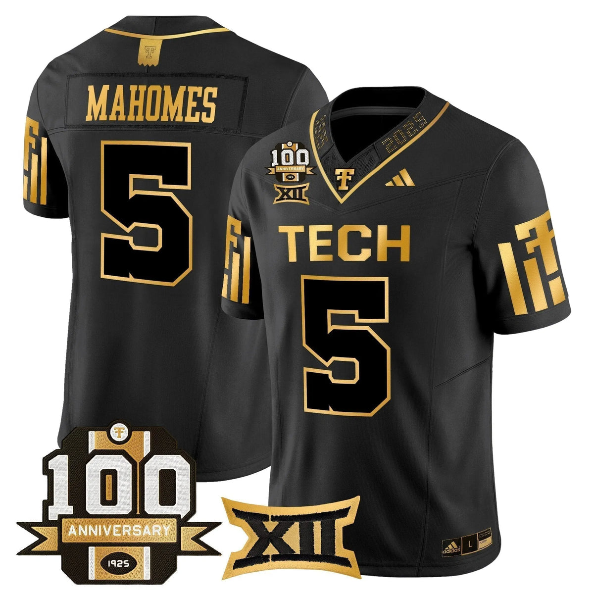 Personalized TTU 2026 Gold Vapor Limited Jersey - 100th Anniversary Patch - Black Gold / Patrick Mahomes Stitched