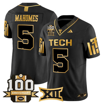 Personalized TTU 2026 Gold Vapor Limited Jersey - 100th Anniversary Patch - Black Gold / Patrick Mahomes Stitched