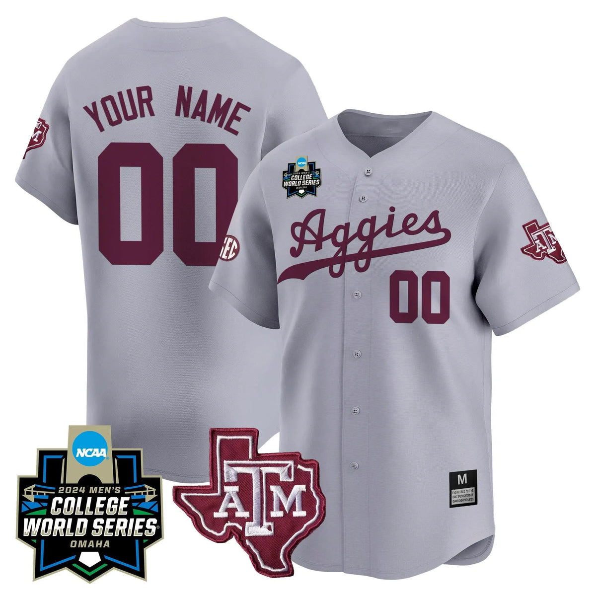 Personalized Aggies 2026 College World Series Vapor Premier Limited Custom Jersey - Gray Stitched