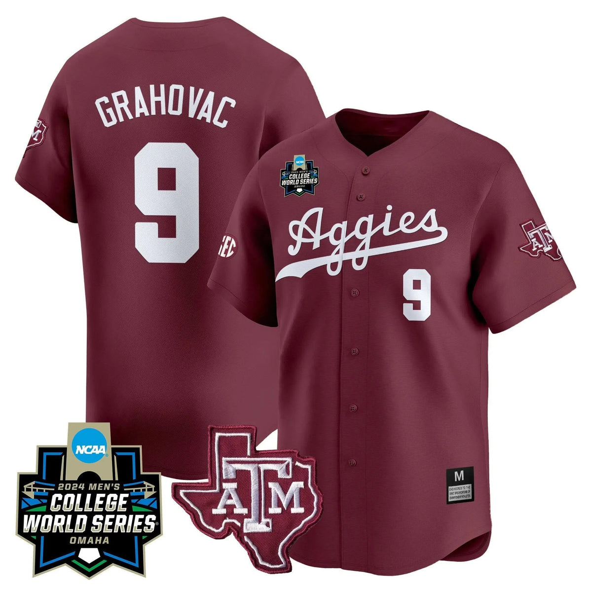 Personalized Aggies 2026 College World Series Vapor Premier Limited Jersey - Maroon / Gavin Grahovac Stitched