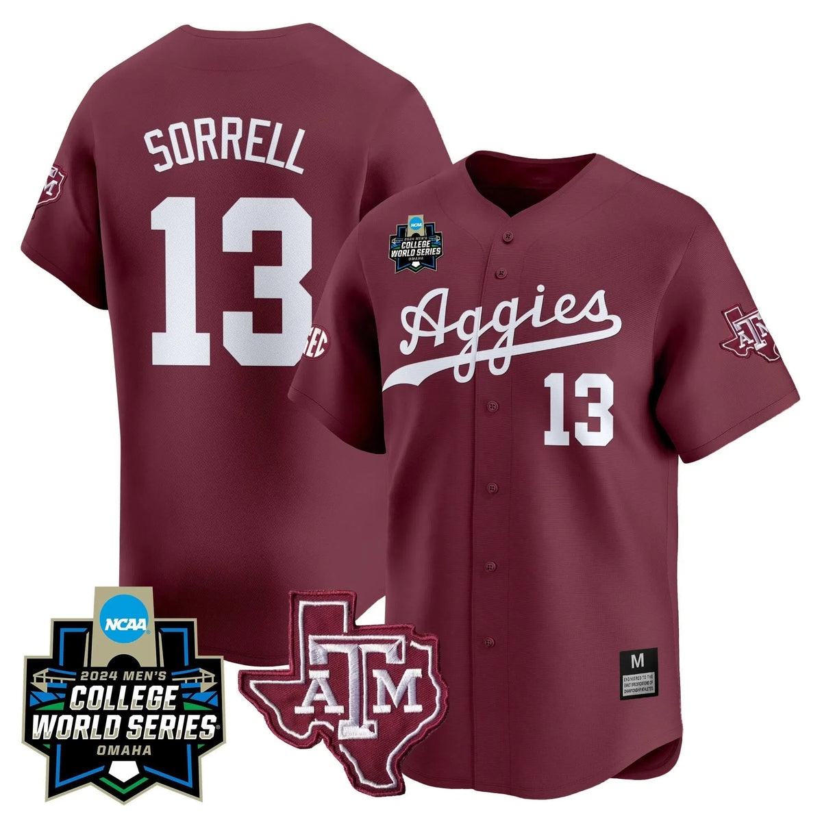 Personalized Aggies 2026 College World Series Vapor Premier Limited Jersey - Maroon / Caden Sorrell Stitched