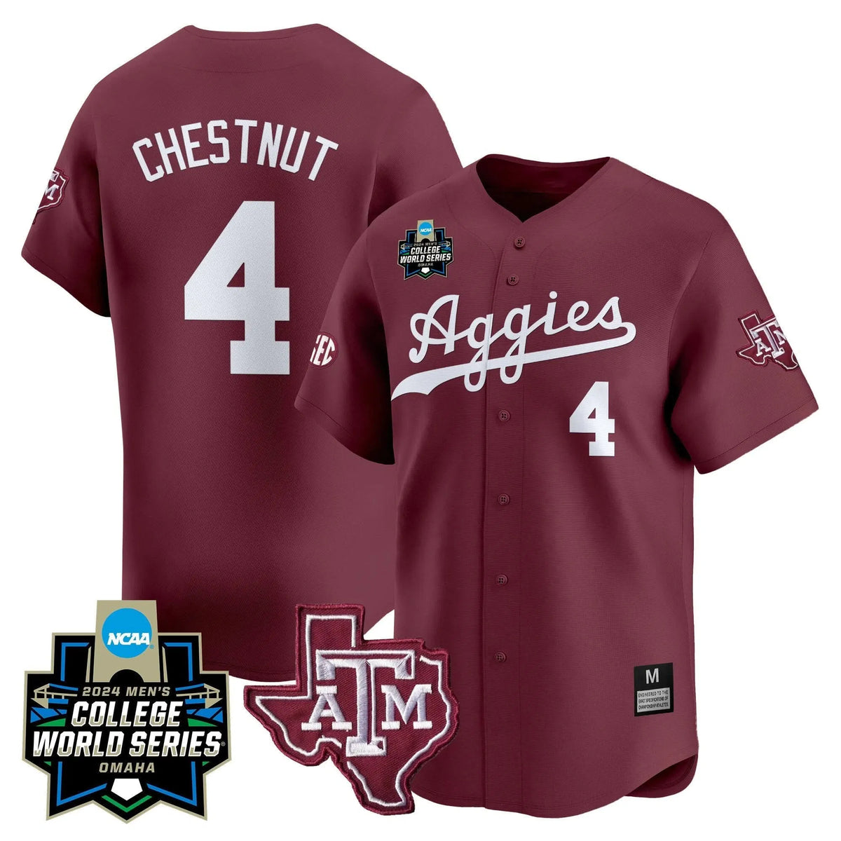 Personalized Aggies 2026 College World Series Vapor Premier Limited Jersey - Maroon / Travis Chestnut Stitched