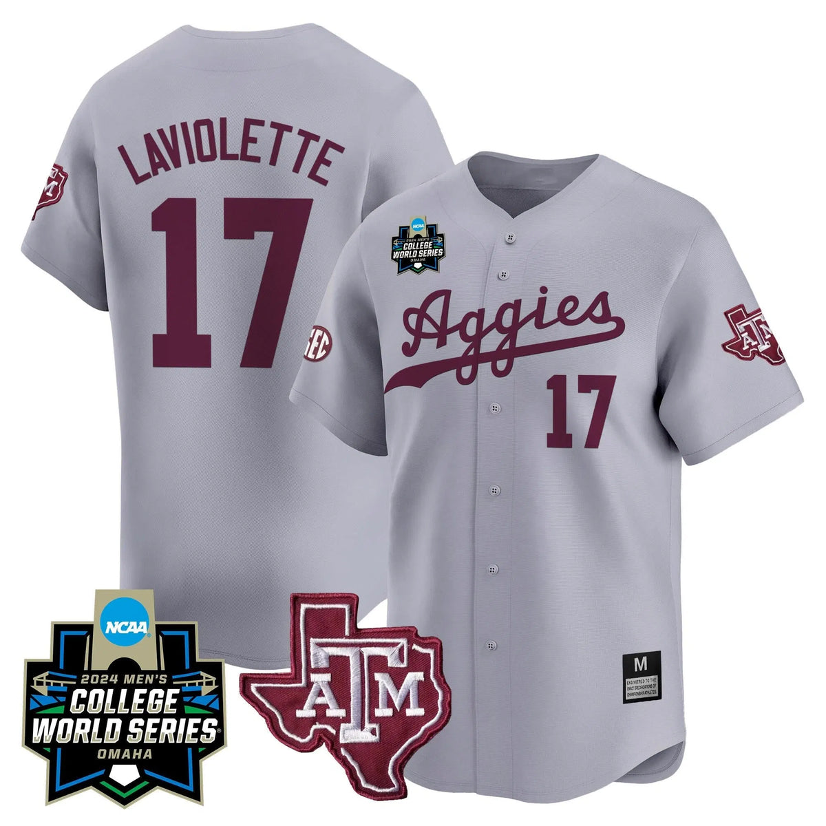 Personalized Aggies 2026 College World Series Vapor Premier Limited Jersey - Gray / Jace Laviolette Stitched