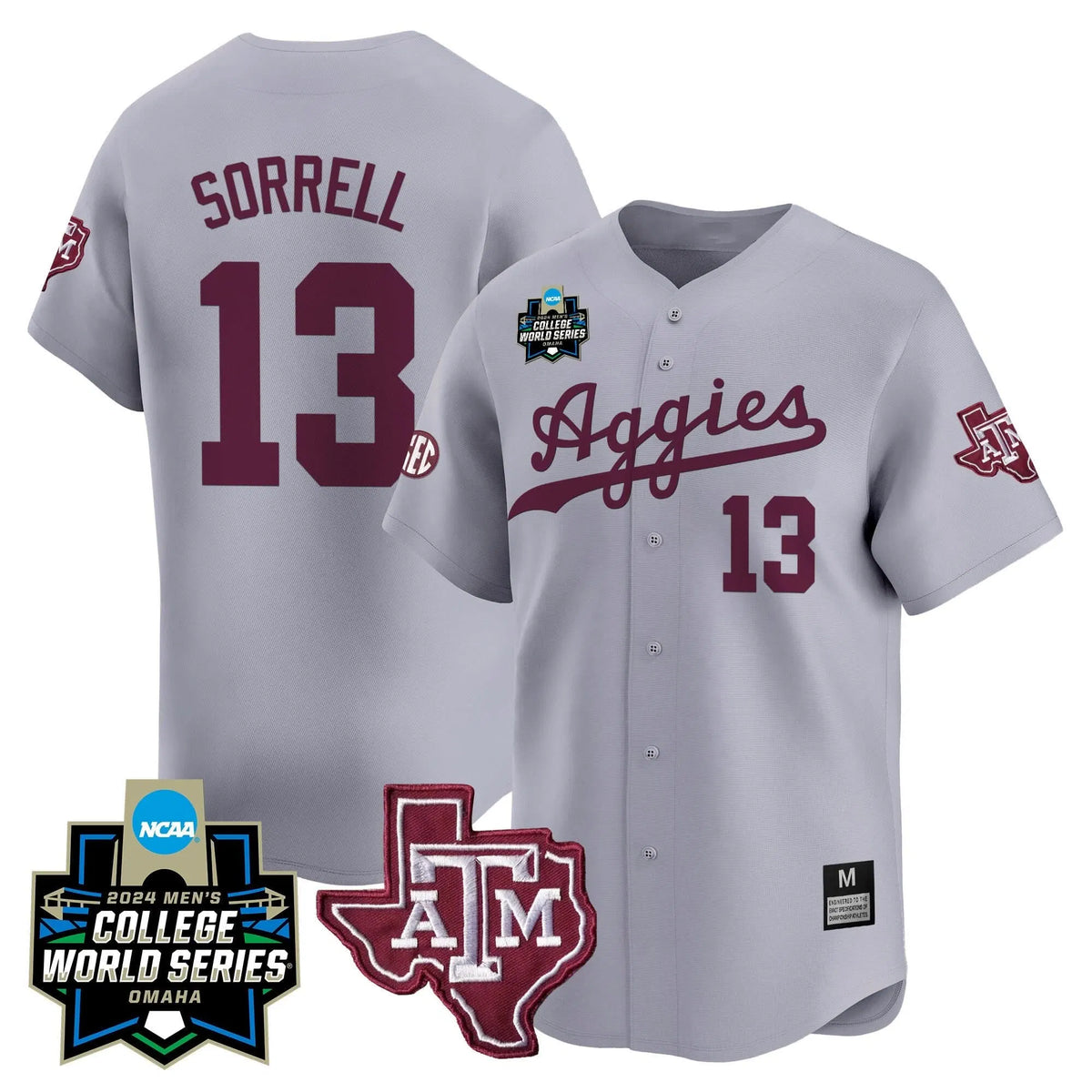 Personalized Aggies 2026 College World Series Vapor Premier Limited Jersey - Gray / Caden Sorrell Stitched