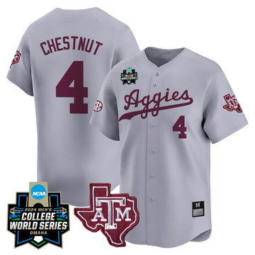 Personalized Aggies 2026 College World Series Vapor Premier Limited Jersey - Gray / Travis Chestnut Stitched