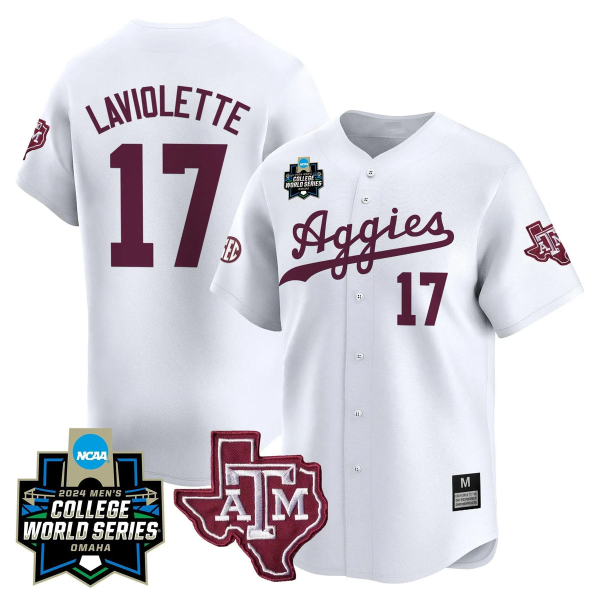Personalized Aggies 2026 College World Series Vapor Premier Limited Jersey - White / Jace Laviolette Stitched