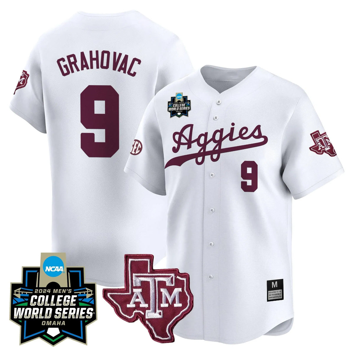 Personalized Aggies 2026 College World Series Vapor Premier Limited Jersey - White / Gavin Grahovac Stitched