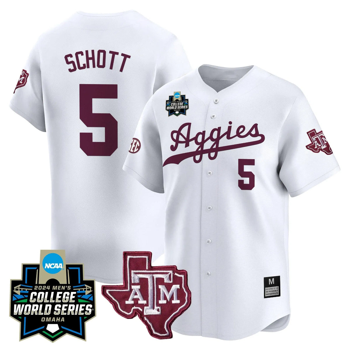 Personalized Aggies 2026 College World Series Vapor Premier Limited Jersey - White / Hayden Schott Stitched
