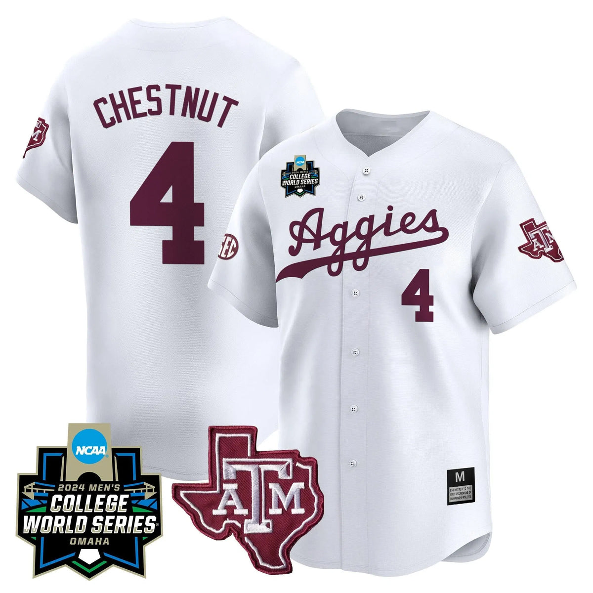 Personalized Aggies 2026 College World Series Vapor Premier Limited Jersey - White / Travis Chestnut Stitched