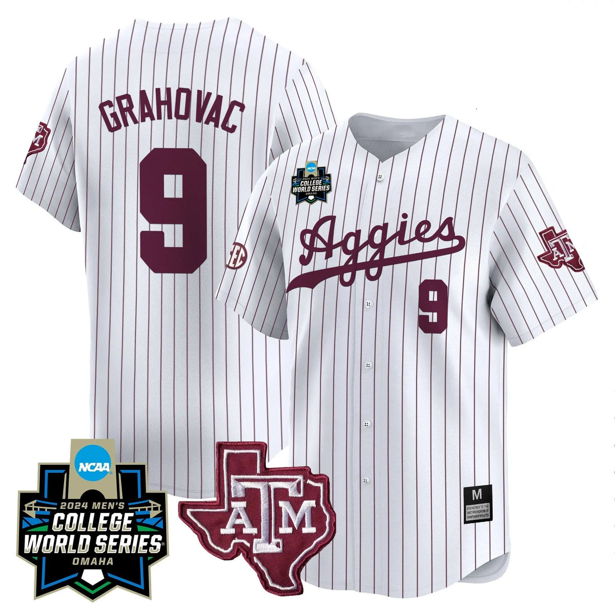 Personalized Aggies 2026 College World Series Vapor Premier Limited Jersey - White Pinstripe / Gavin Grahovac Stitched