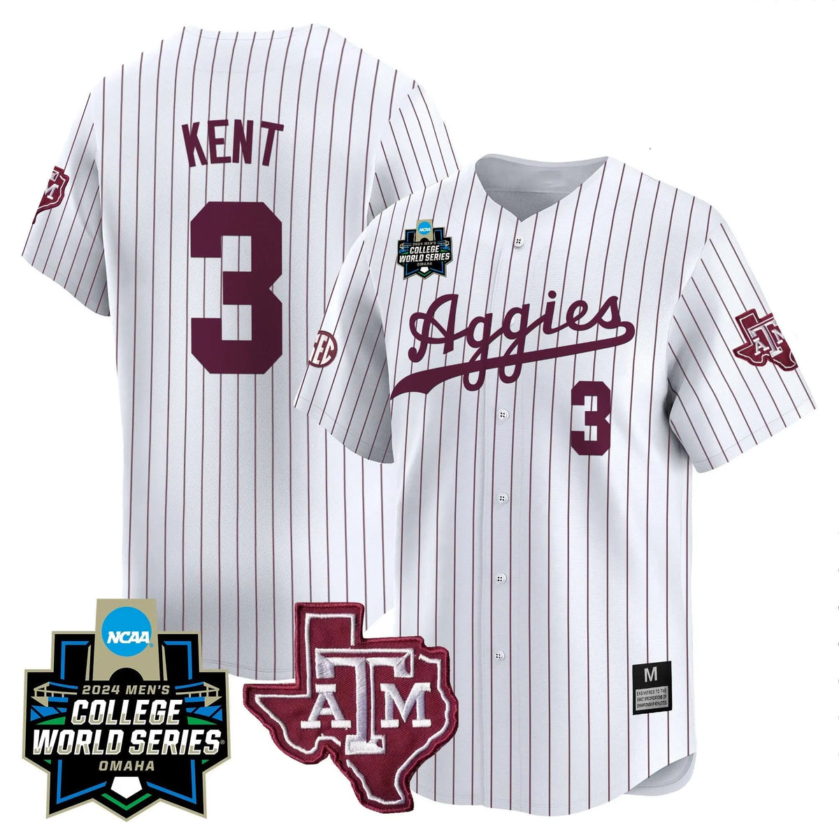 Personalized Aggies 2026 College World Series Vapor Premier Limited Jersey - White Pinstripe / Kaeden Kent Stitched