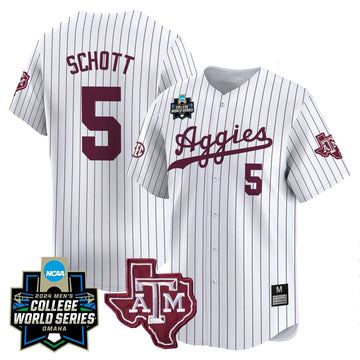 Personalized Aggies 2026 College World Series Vapor Premier Limited Jersey - White Pinstripe / Hayden Schott Stitched