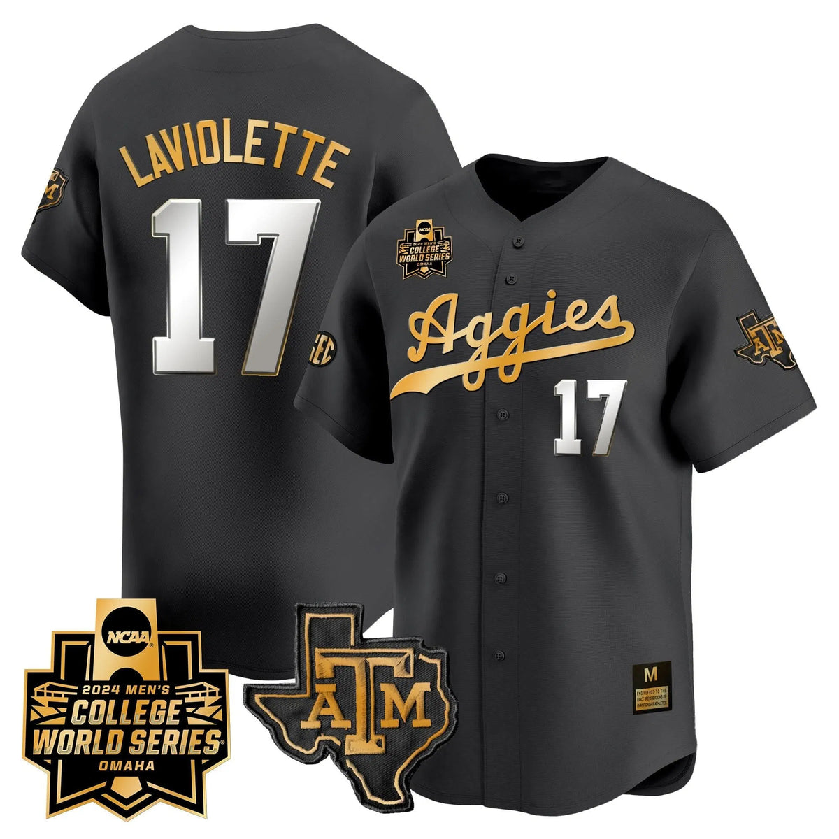 Personalized Aggies 2026 College World Series Vapor Premier Limited Jersey - Black Gold / Jace Laviolette Stitched