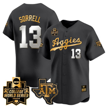 Personalized Aggies 2026 College World Series Vapor Premier Limited Jersey - Black Gold / Caden Sorrell Stitched