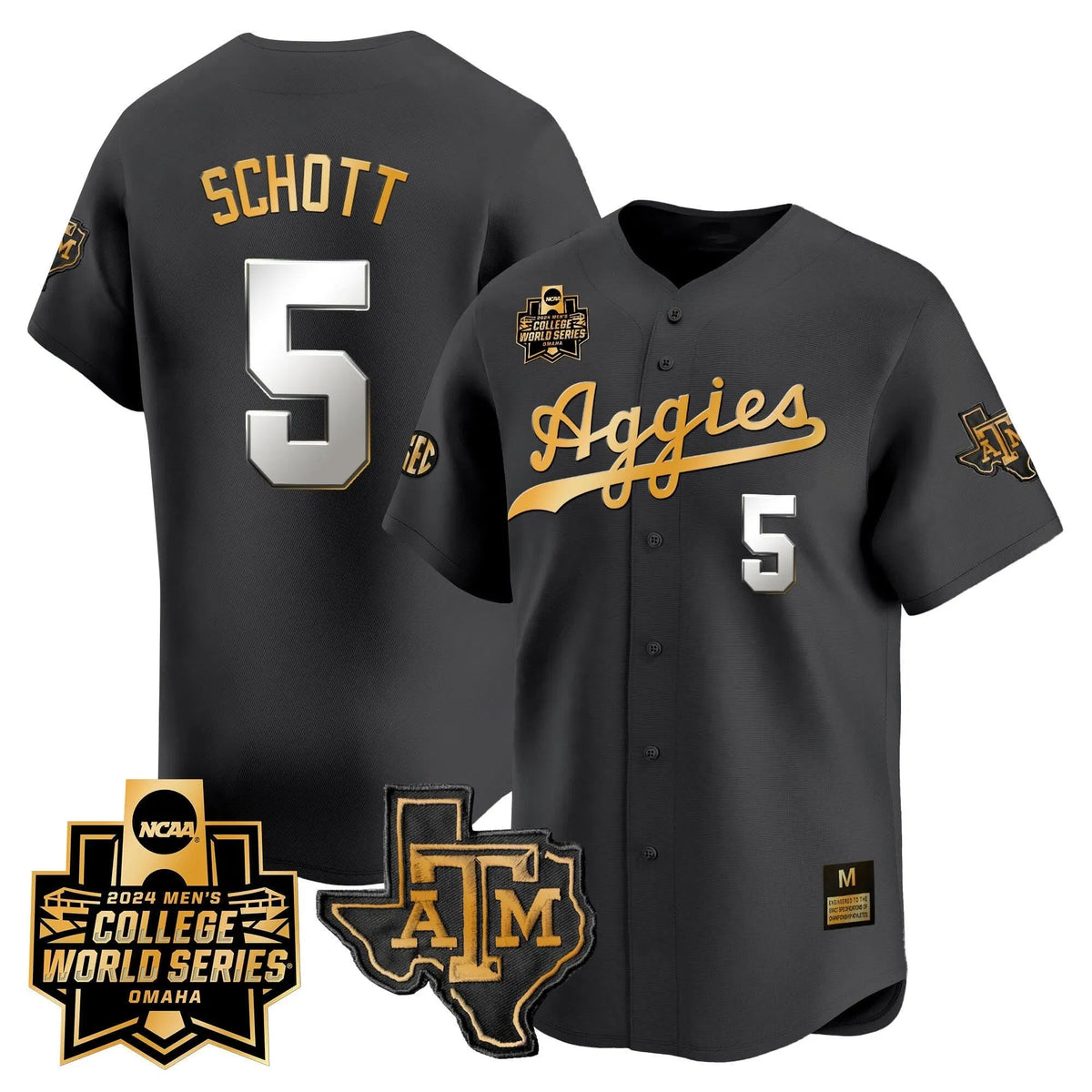 Personalized Aggies 2026 College World Series Vapor Premier Limited Jersey - Black Gold / Hayden Schott Stitched