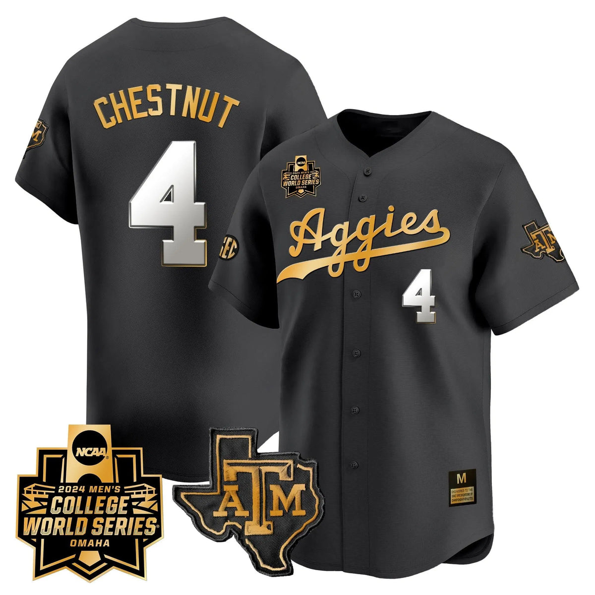 Personalized Aggies 2026 College World Series Vapor Premier Limited Jersey - Black Gold / Travis Chestnut Stitched