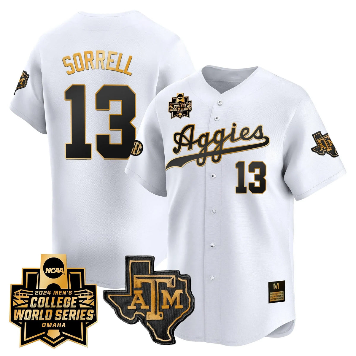 Personalized Aggies 2026 College World Series Vapor Premier Limited Jersey - White Gold / Caden Sorrell Stitched