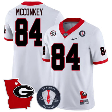 Personalized GB 2023 Vince Dooley Patch & Georgia State Map Jersey - White / Ladd McConkey Stitched