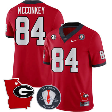 Personalized GB 2023 Vince Dooley Patch & Georgia State Map Jersey - Red / Ladd McConkey Stitched