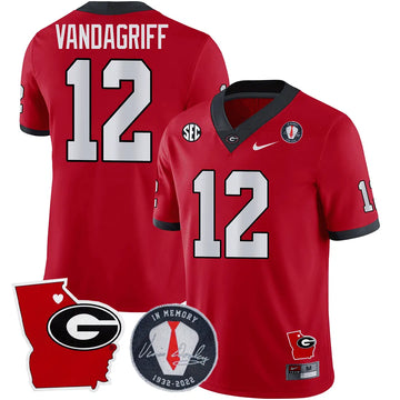 Personalized GB 2023 Vince Dooley Patch & Georgia State Map Jersey - Red / Brock Vandagriff Stitched