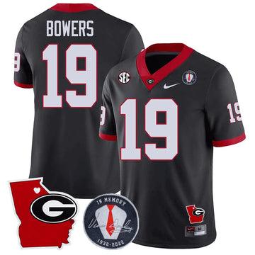 Personalized GB 2023 Vince Dooley Patch & Georgia State Map Jersey - Black / Brock Bowers Stitched