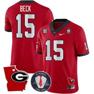 Personalized GB 2023 Vince Dooley Patch & Georgia State Map Jersey - Red / Carson Beck Stitched