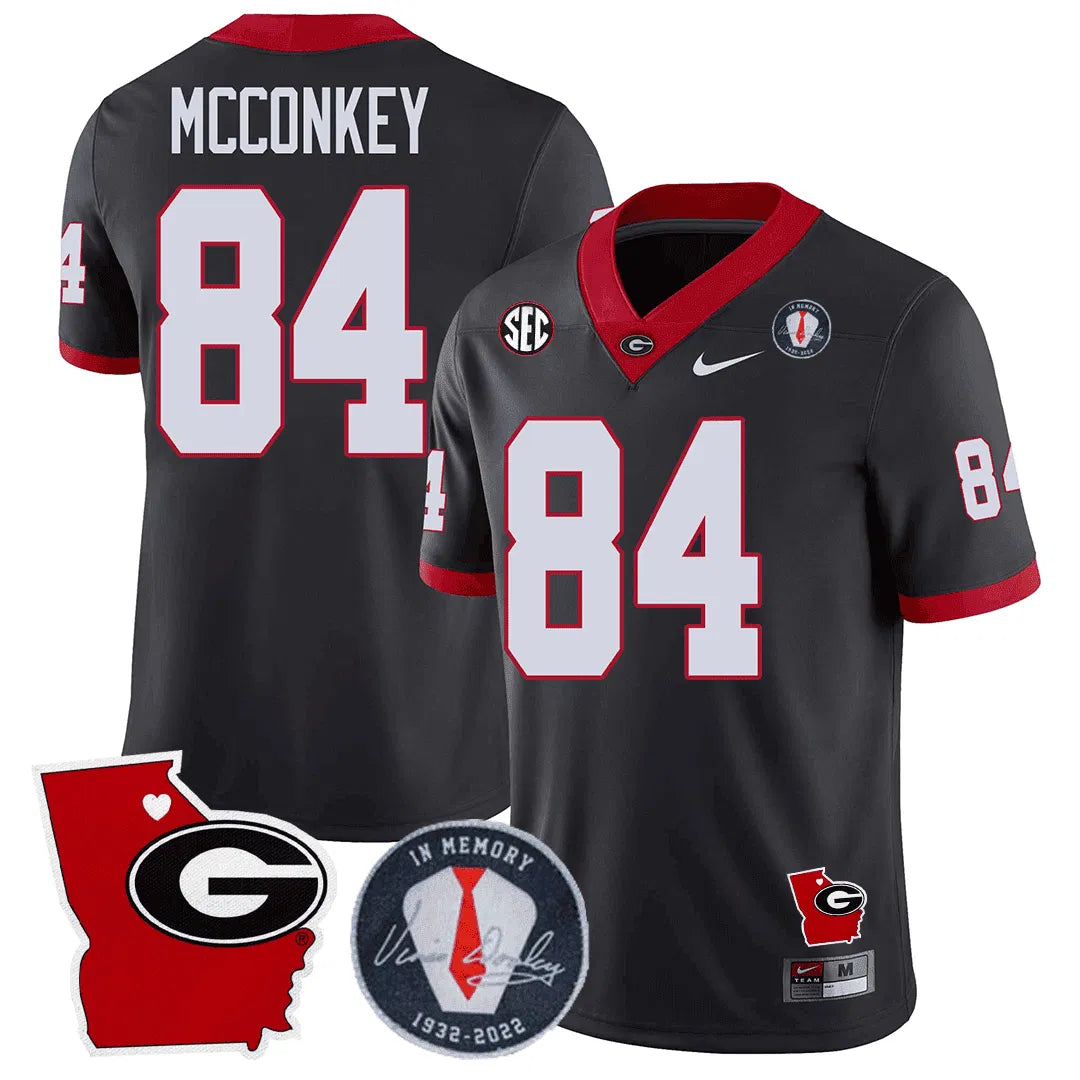 Personalized GB 2023 Vince Dooley Patch & Georgia State Map Jersey - Black / Ladd McConkey Stitched