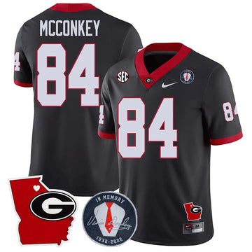 Personalized GB 2026 Vince Dooley Patch & Georgia State Map Jersey - Black / Ladd McConkey Stitched