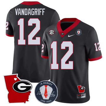 Personalized GB 2023 Vince Dooley Patch & Georgia State Map Jersey - Black / Brock Vandagriff Stitched