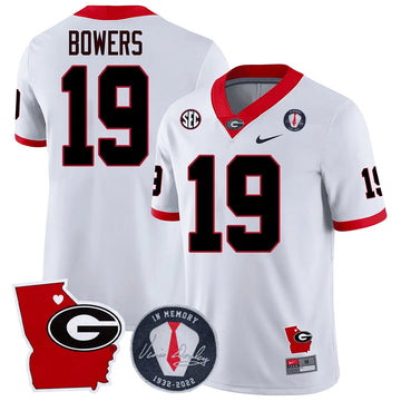 Personalized GB 2023 Vince Dooley Patch & Georgia State Map Jersey - White / Brock Bowers Stitched