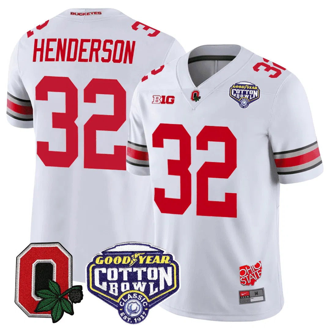 Personalized OSB Good Year Cotton Bowl Patch Jersey - White / Treveyon Henderson Stitched