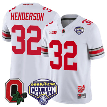 Personalized OSB Good Year Cotton Bowl Patch Jersey - White / Treveyon Henderson Stitched