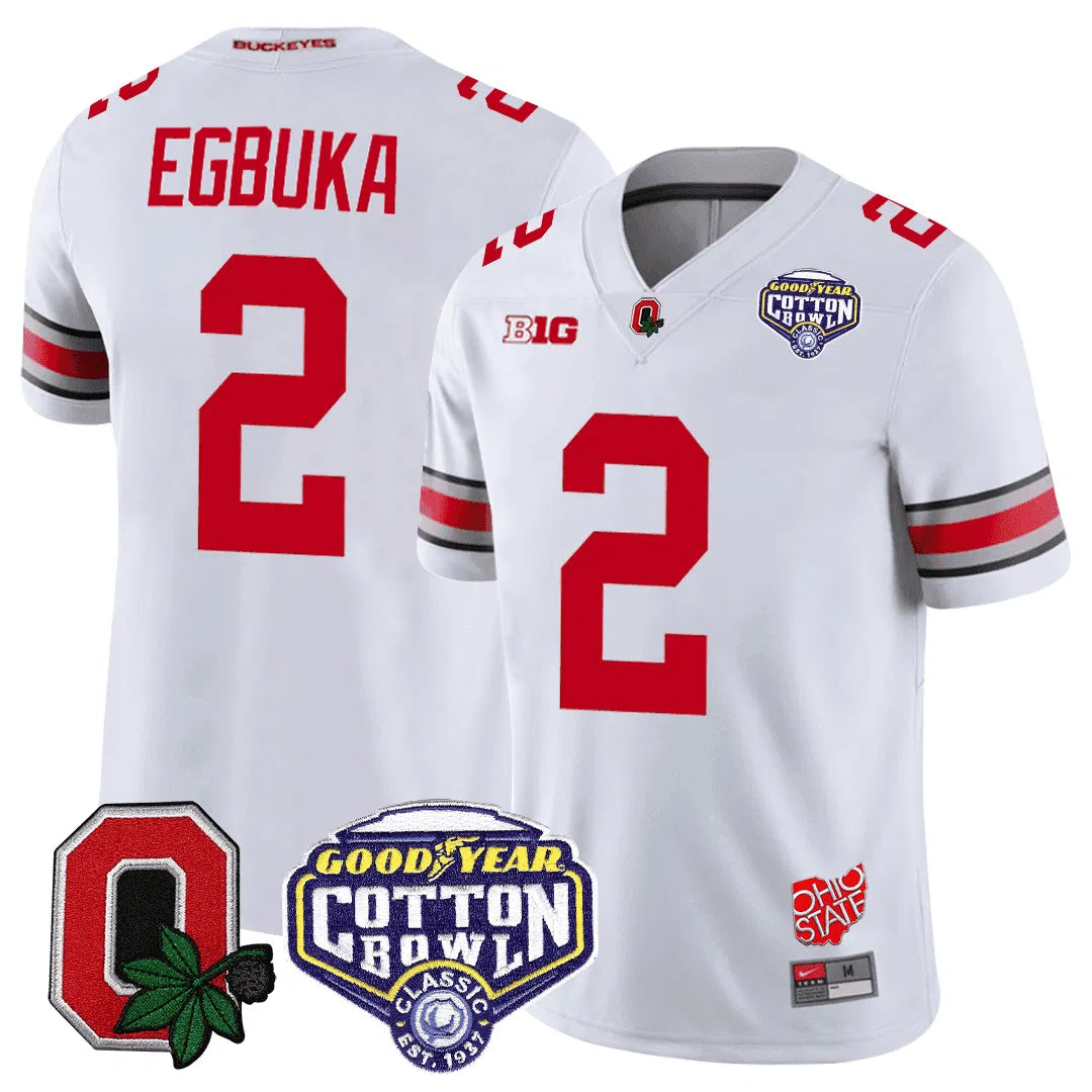 Personalized OSB Good Year Cotton Bowl Patch Jersey - White / Emeka Egbuka Stitched