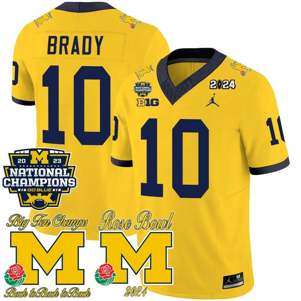 Personalized MW 2023 National Champions & Rose Bowl Patch Vapor Jersey - Maize / Tom Brady Stitched