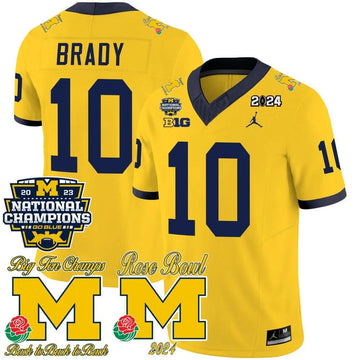 Personalized MW 2023 National Champions & Rose Bowl Patch Vapor Jersey - Maize / Tom Brady Stitched