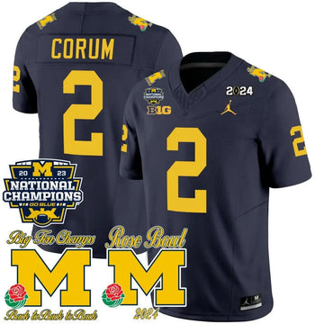 Personalized MW 2023 National Champions & Rose Bowl Patch Vapor Jersey - Navy / Blake Corum Stitched