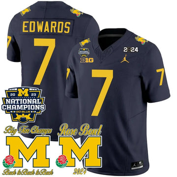 Personalized MW 2023 National Champions & Rose Bowl Patch Vapor Jersey - Navy / Donovan Edwards Stitched