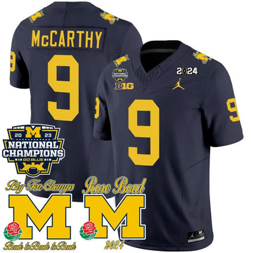 Personalized MW 2023 National Champions & Rose Bowl Patch Vapor Jersey - Navy / J J Mccarthy Stitched