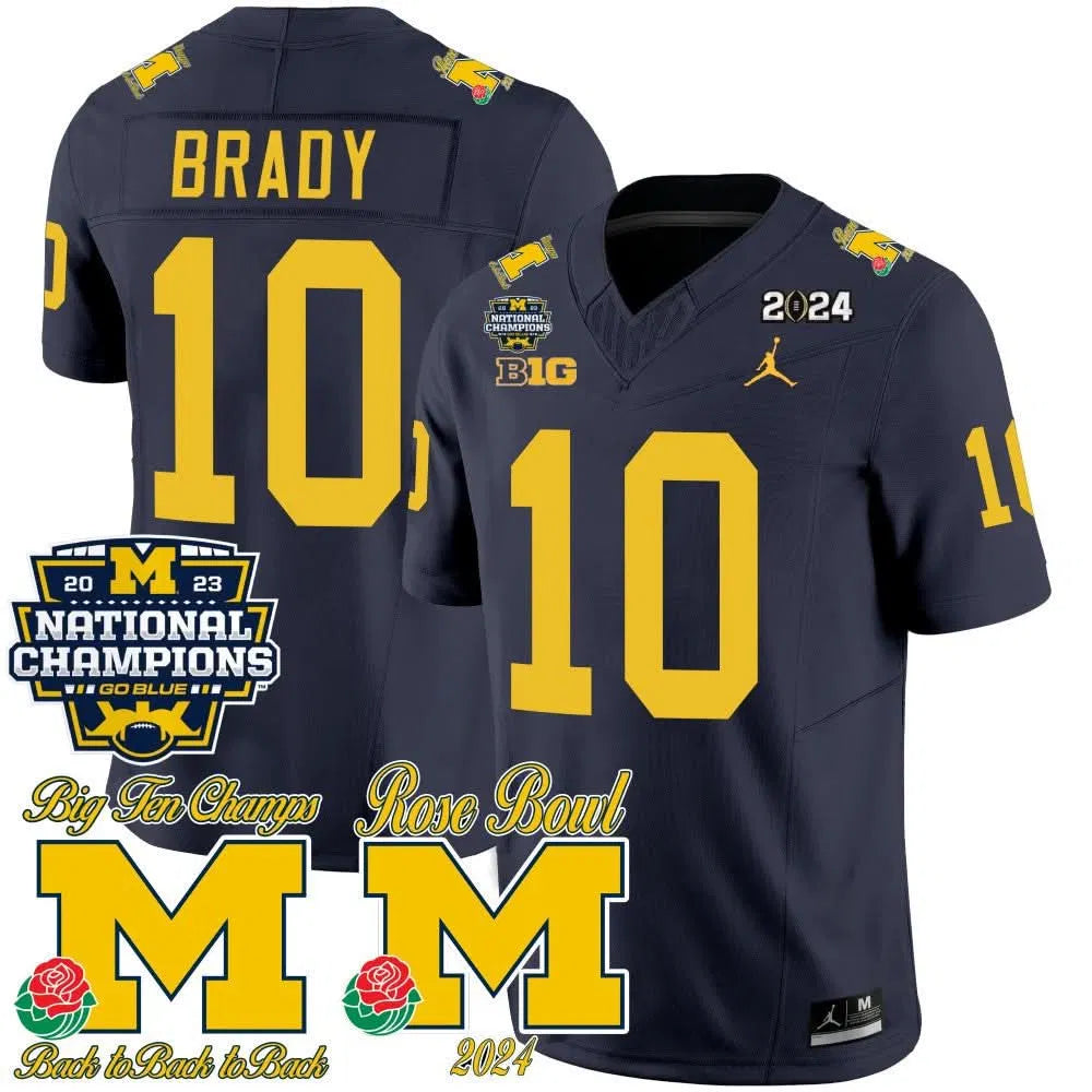 Personalized MW 2023 National Champions & Rose Bowl Patch Vapor Jersey - Navy / Tom Brady Stitched