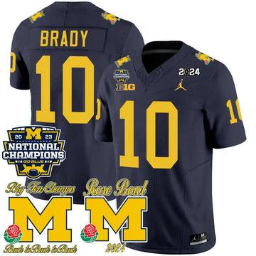 Personalized MW 2023 National Champions & Rose Bowl Patch Vapor Jersey - Navy / Tom Brady Stitched