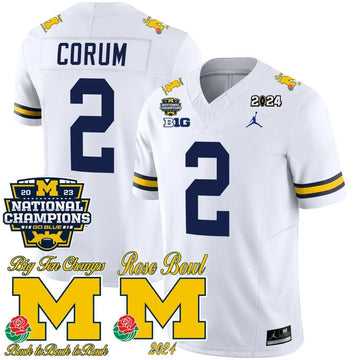Personalized MW 2023 National Champions & Rose Bowl Patch Vapor Jersey - White / Blake Corum Stitched