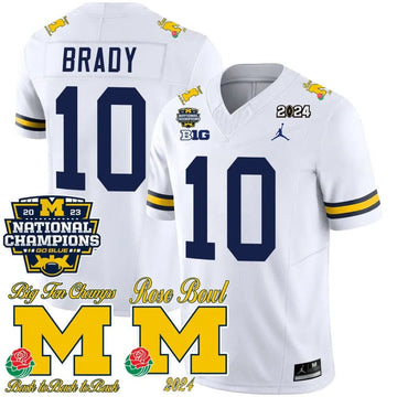 Personalized MW 2023 National Champions & Rose Bowl Patch Vapor Jersey - White / Tom Brady Stitched
