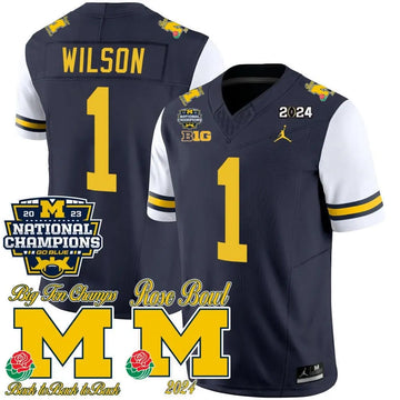 Personalized MW 2023 National Champions & Rose Bowl Patch Vapor Jersey - White Sleeves / Roman Wilson Stitched