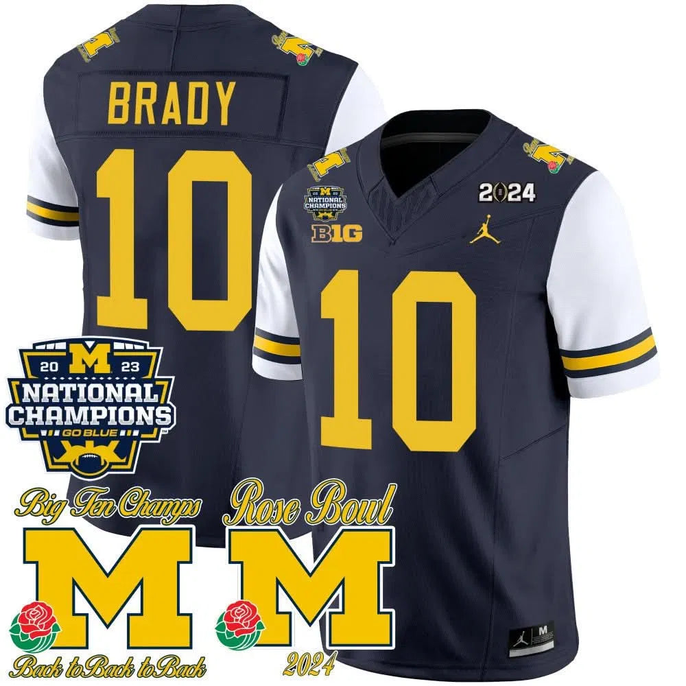 Personalized MW 2023 National Champions & Rose Bowl Patch Vapor Jersey - White Sleeves / Tom Brady Stitched