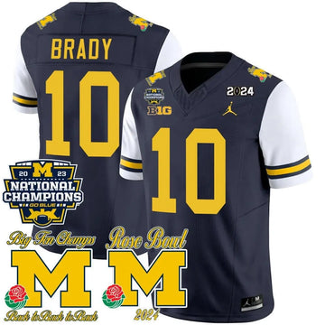 Personalized MW 2023 National Champions & Rose Bowl Patch Vapor Jersey - White Sleeves / Tom Brady Stitched