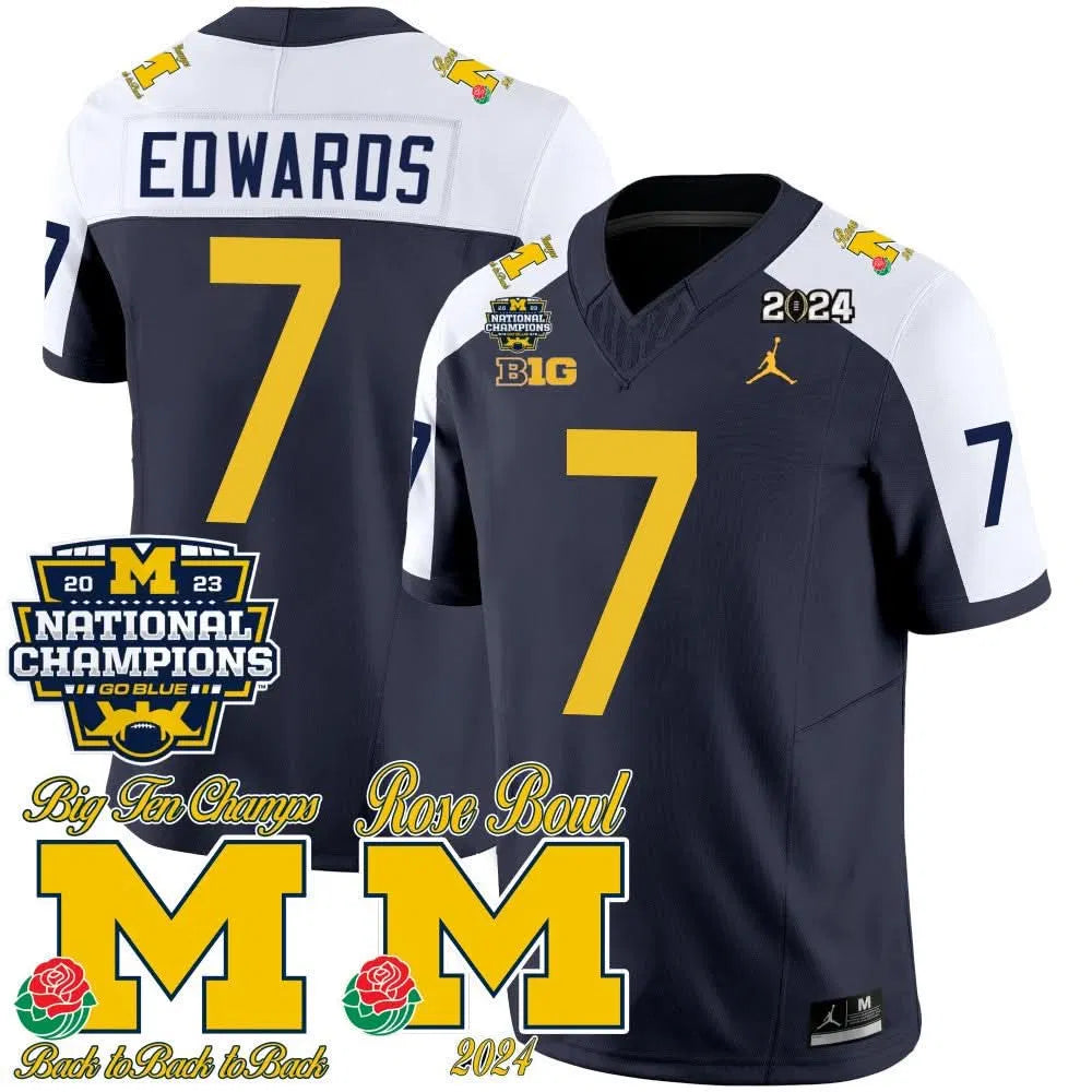 Personalized MW 2023 National Champions & Rose Bowl Patch Vapor Jersey - Alternate / Donovan Edwards Stitched
