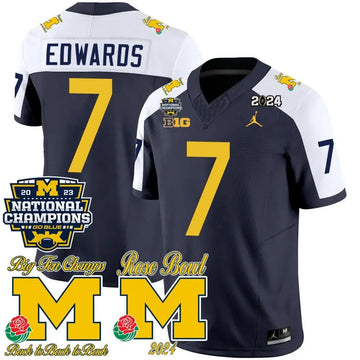 Personalized MW 2023 National Champions & Rose Bowl Patch Vapor Jersey - Alternate / Donovan Edwards Stitched