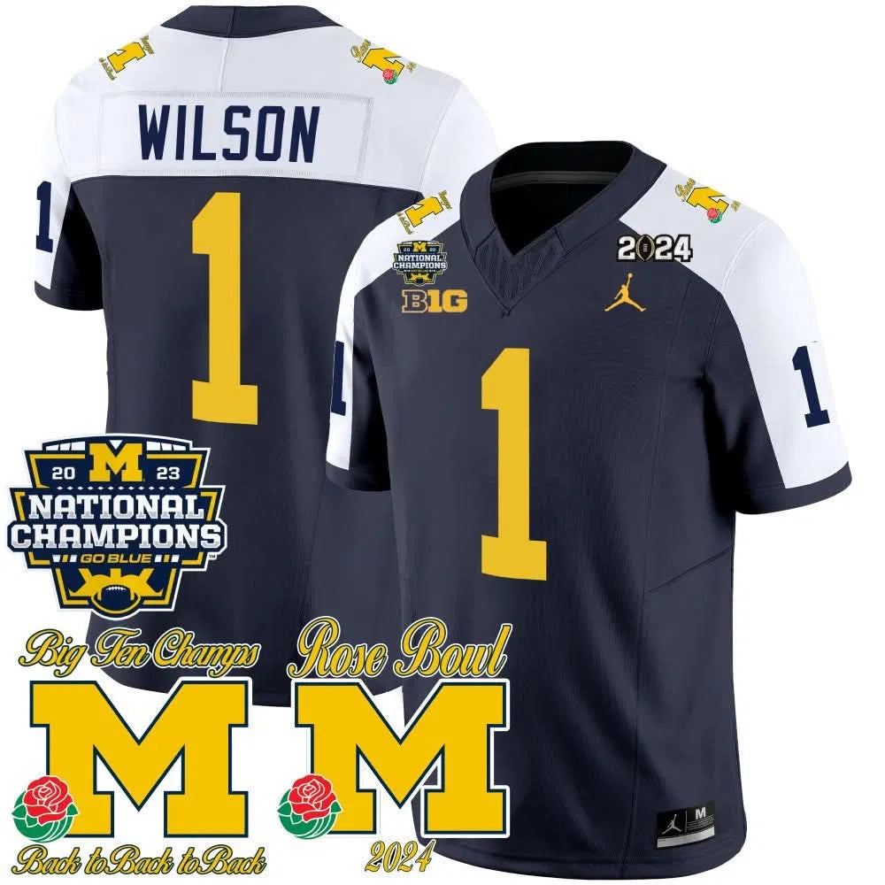 Personalized MW 2023 National Champions & Rose Bowl Patch Vapor Jersey - Alternate / Roman Wilson Stitched