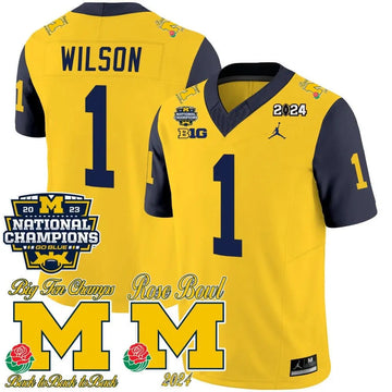 Personalized MW 2023 National Champions & Rose Bowl Patch Vapor Jersey - Navy Sleeves / Roman Wilson Stitched